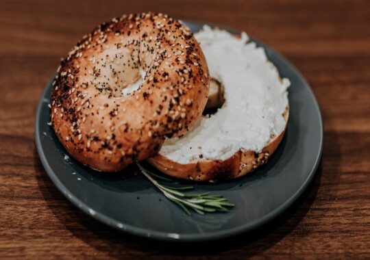 Picture of a bagel with cream cheese from the best bagel shops in Melbourne