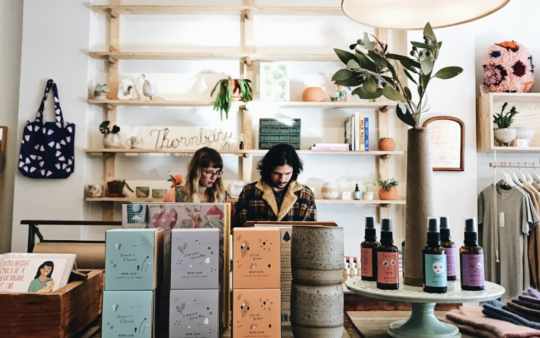 Picture of Think Thornbury gift shops in Melbourne, with owners wrapping presents